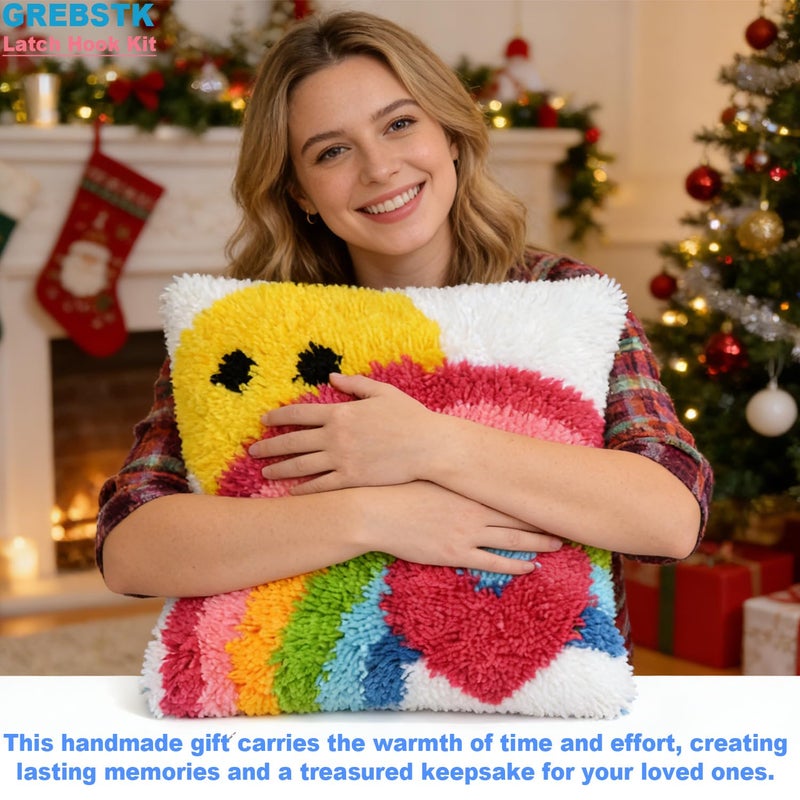 GREBSTK Latch Hook Kit DIY Throw Pillow Cover Sofa Cushion Cover Sun & Rainbow Pattern Paint Cross Stitch 16X16 inch - Image 2